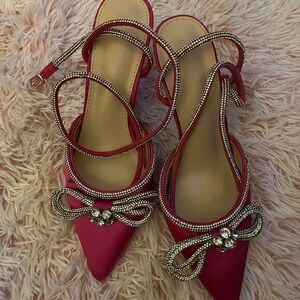 Elegant Pink Satin Women's Shoes with Rhinestone Bow